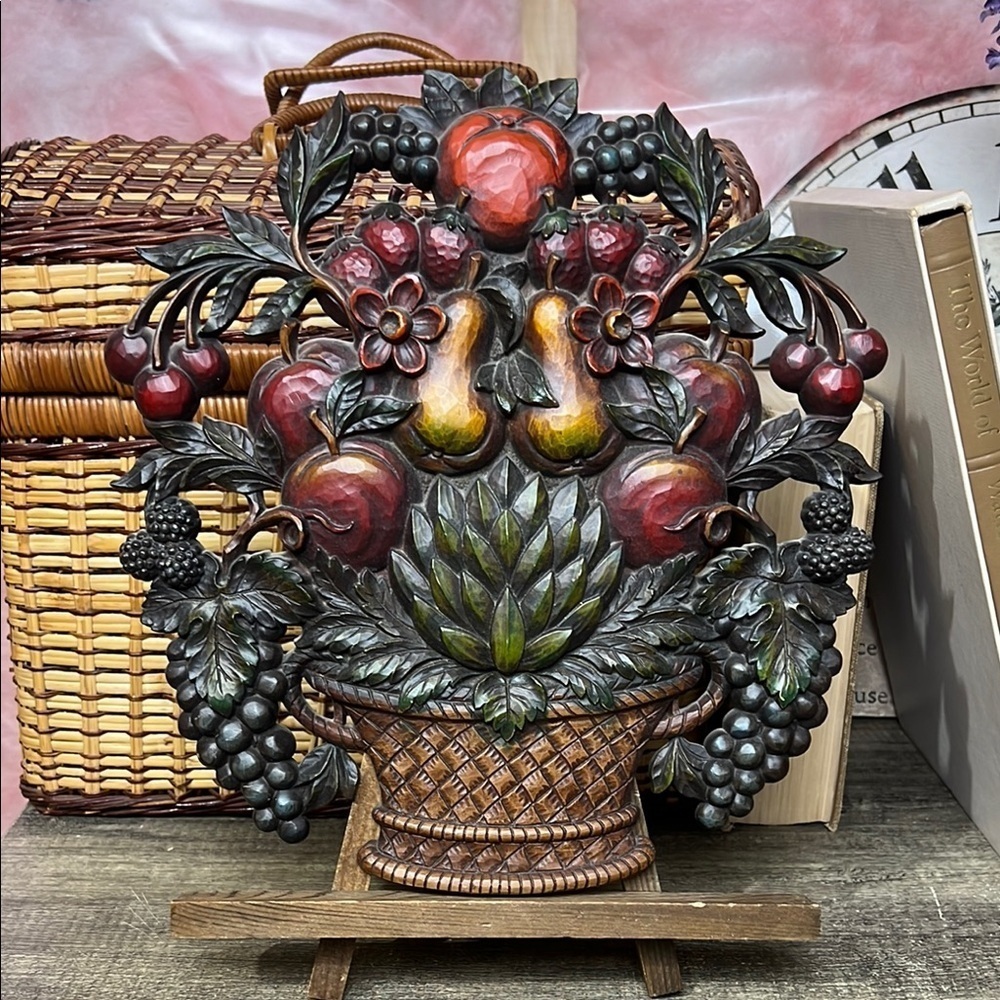 Vintage Enesco Fruit Basket Wall Decor Art 1966